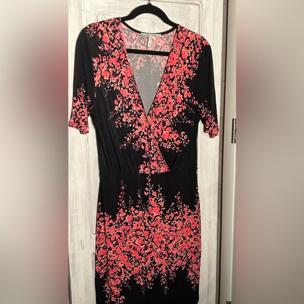 Max & Cleo Black Dress with Pink Floral Design Boho Comfy
